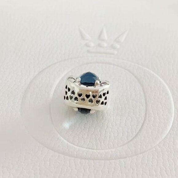 Pandora Sterling Silver Blue Sparkling Crown O Charm With Clear CZ Charm Bead